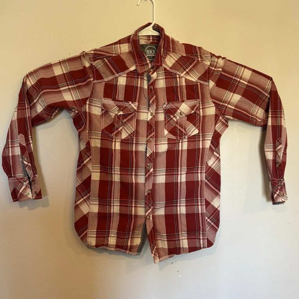 BKE Buckle Pearl SnapShirt Men's Sz M Standard Fit Long Sleeve Multi Color Plaid - Picture 1 of 9
